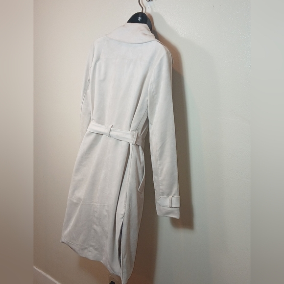 Abercrombie & Fitch Cream Vegan Suede Trench Coat Size Small - Picture 6 of 14